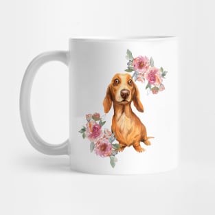Cute Cream Brown Dachshund Doxie Puppy Watercolor Art Mug